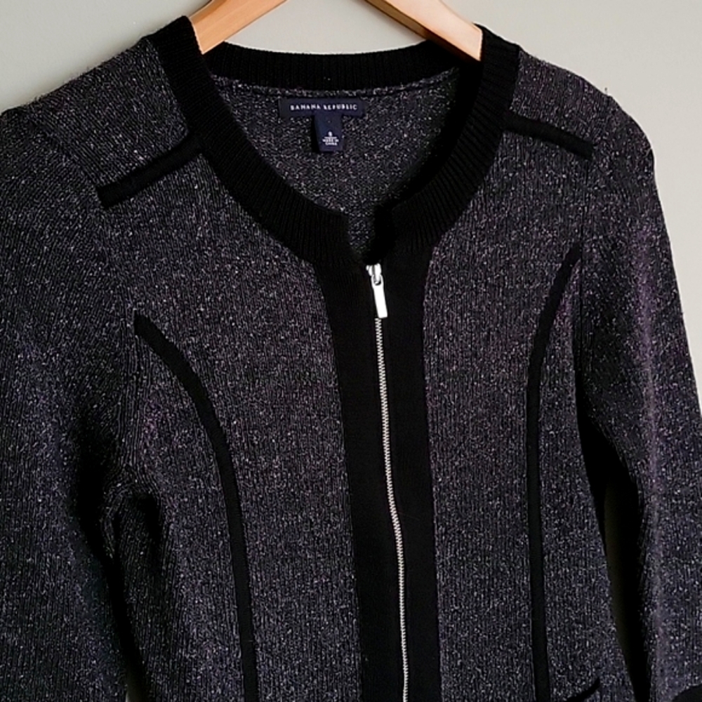Banana Republic Merino Wool Silk Blend Speckled Zip Up Cardigan Sweater - Picture 2 of 9
